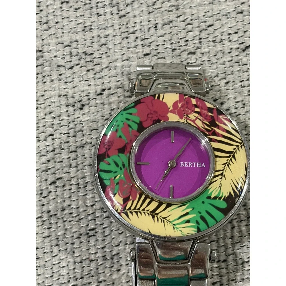 Bertha Elizabeth Floral Tropical Swiss Watch SILVER‎ /PURPLE New Battery
